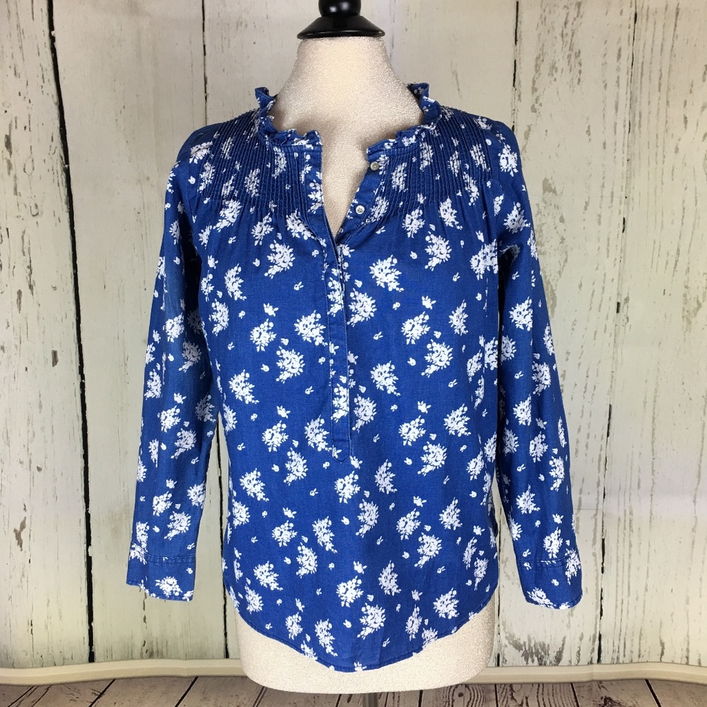 J. Crew Indigo Floral Popover